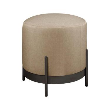 Imagem de Puff Redondo ágar Em Linho E Base Metal Preto Linho Bege Claro