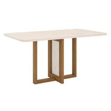 Imagem de Mesa De Jantar Natalí 160 Cm Canto Arredondado Com Vidro Nature Off White - Henn