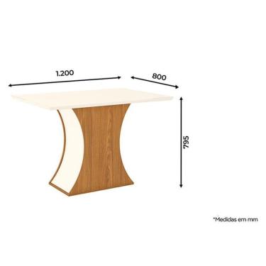 Imagem de Mesa De Jantar Selena 120 Cm Tampo Reto Com Vidro Nature Off White - Henn