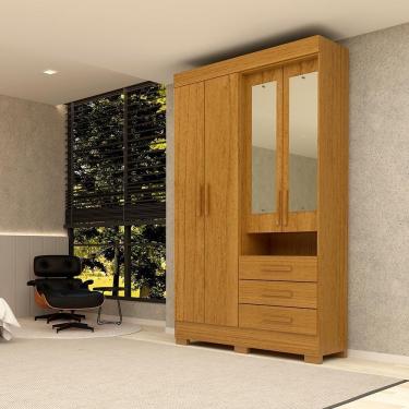 Imagem de Guarda-Roupa Casal Bolívia 4 Portas Com Espelho E 3 Gavetas 100% Mdf Linha Mobília Cinamomo