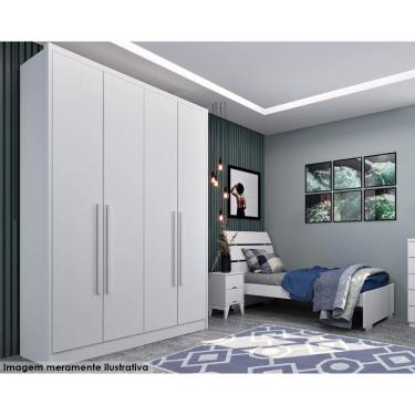 Imagem de Guarda Roupa Solteiro 4 Portas E 2 Gavetas Dinamarca Neve - Tcil Móveis