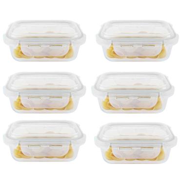 Imagem de Kit 6 Potes Hermético Vidro Marmita Micro-Ondas 370Ml