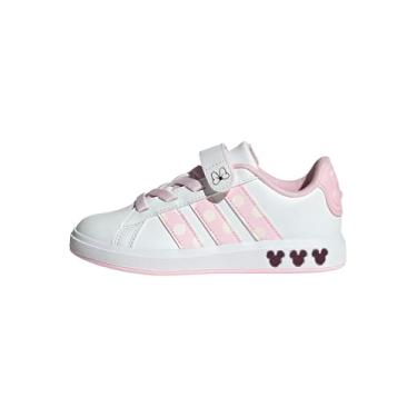Imagem de adidas Tênis infantil unissex Disney Grand Court elástico de renda e alça, Minnie Mouse/Branco/Rosa Claro/Branco Giz, 20