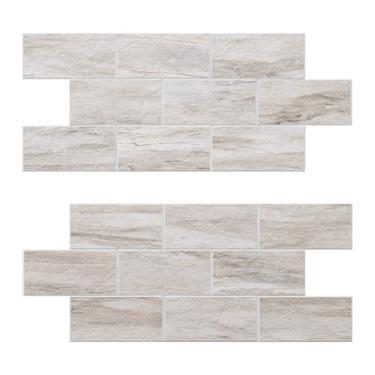 Imagem de V-MOZZA Retire e cole Backsplash, azulejos de parede de 20 folhas de 34,3 cm x 14,7 cm de PVC para lareira de cozinha (textura de arenito bege)