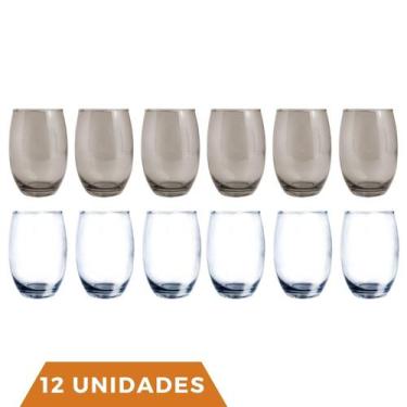 Imagem de Kit Copos de Vidro 450ml 6 Transparente / 6 Cinza California - PRATICA