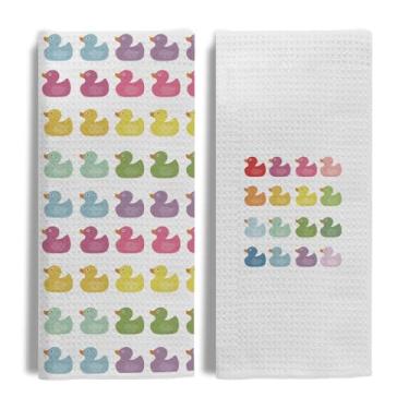 Imagem de Evcprz Toalhas de mão coloridas para crianças, toalha de mão infantil para banheiro, presentes para amantes de patos, toalhas decorativas de patos de borracha coloridas para banheiro de berçário