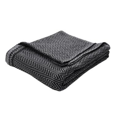 Imagem de Xale de caxemira pura, manta, cobertor, envoltório ultramacio, cobertor para sofá, cama e viagem, (114 x 228 cm) espinha de peixe (cinza e preto)