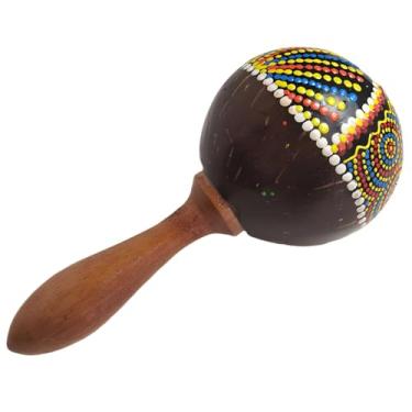 Imagem de Coconut Shell Maraca, instrumento de percussão portátil de madeira, martelo musical portátil fácil de reproduzir, design colorido para festas e eventos