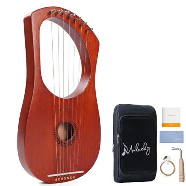 Imagem de Lyre Harp Mulucky 7 Lira de metal corda de aço instrumento de lira de mogno com chave de afinação e bolsa preta Gig Bag - MLH701