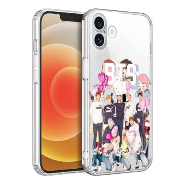 Imagem de WWDIYHOUSE Capa compatível com iPhone 16, capa transparente de TPU macio à prova de choque e design exclusivo para homens/mulheres/meninas/meninos (Fashion-BTS-10)
