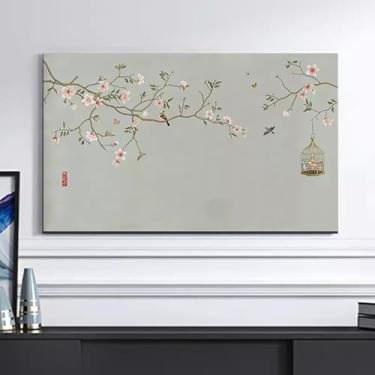 Imagem de Capa de proteção contra poeira para TV interna, padrão de pintura floral, pássaros, protetor à prova de poeira para telas LCD/LED, tecido decorativo, capa de televisão, sala de estar/quarto - flor 4||