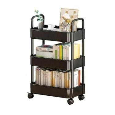 Imagem de Armário Carrinho Organizador Multiuso Com 4 Camadas Com Rodinhas Cozinha Banheiro Quarto Lavanderia(B23/Preto-3Camadas)