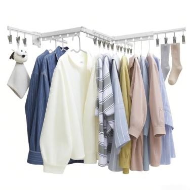 Imagem de Hoimpro Escorredor de roupas brancas retrátil montado na parede, dobrável em três dobras de aço inoxidável para secar roupas