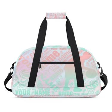 Imagem de Bolsa esportiva personalizada com nome de basquete colorido com nome, bolsa de dormir personalizada, bolsa de fim de semana, bolsa de treino para dança, balé, academia, ginástica, mala, viagem