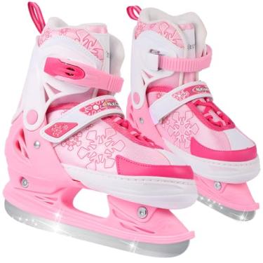 Imagem de Nattork Patins de gelo ajustáveis para crianças, meninos e meninas, sapatos antiderrapantes de skate no gelo, patins de hóquei no gelo para uso ao ar livre e pistas de patinação, floco de neve rosa M