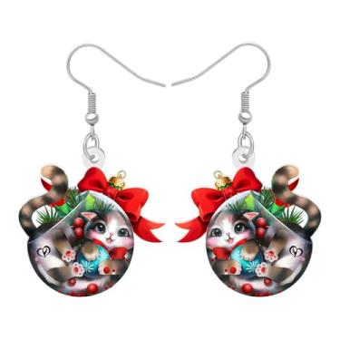 Imagem de BONSNY Brincos pendentes de gato de Natal de acrílico, joias engraçadas de Natal de gatinho, brincos festivos de inverno para mulheres, presente de Natal para donos de animais de estimação, Medium