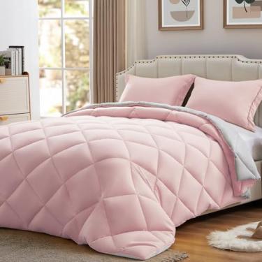 Imagem de NexHome Conjunto de edredom King Size rosa e cinza, 3 peças, leve, reversível, tamanho king, todas as estações, conjunto de edredom alternativo para todas as estações (edredom 259 x 228 cm e 2 fronhas