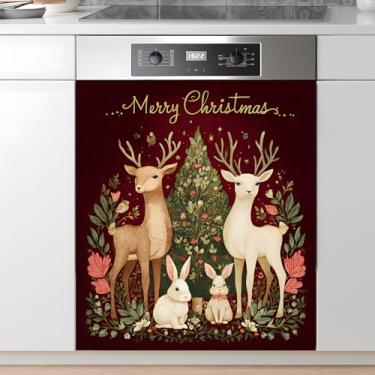 Imagem de AOHMPT Capa do adesivo do ímã da máquina de lavar louça: Decalque de painel de padrão de Natal decorativo para decoração de cozinha, 58 cm x 66 cm decoração de painel de adesivos de decoração de
