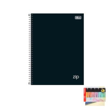 Imagem de Kit Caderno Universitário Capa Dura Zip Preto 10 Matérias + Caneta Esferográfica + Marca Texto Boss Pastel