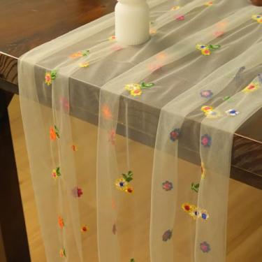 Imagem de Psasrm Conjunto de 3 corredores de mesa de pérolas, 3 m, 73 x 300 cm, toalha de mesa champanhe, capa de mesa de tule transparente, caminho de mesa para festa de casamento, chá de bebê, aniversário