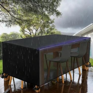 Imagem de AUWUUA Capas de mesa retangulares de jardim 123 x 61 x 60 cm (C x L x A), capas de móveis de jardim grandes à prova d'água, capa de mesa e cadeiras Oxford 420D atualizada, capa de sofá de vime, preta
