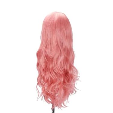 Imagem de Peruca De Cabelo Ondulado Com Franja De Fibra Orgânica Preta Longa 60cm (Rosa)
