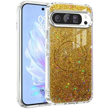 Imagem de Capa magnética com glitter para Google Pixel 10/10 Pro/9/9 Pro, capa de telefone brilhante de luxo para mulheres e meninas compatível com MagSafe (dourado, para Pixel 10/10 Pro/9/9 Pro (6,3 polegadas