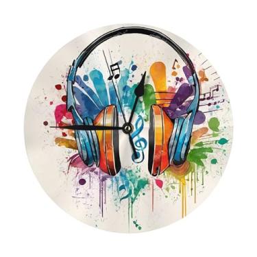 Imagem de ZERAOKE Estilo grafite musical - relógio de parede redondo moderno - silencioso sem tique-taque operado por bateria, decoração de mesa ou parede para sala de estar, quarto, escritório.