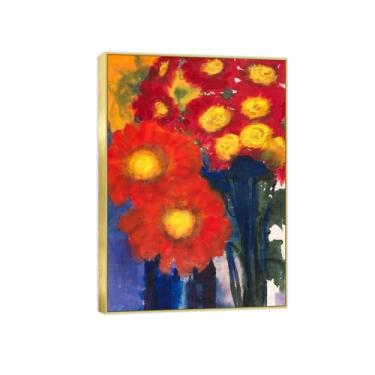 Imagem de BMZFYBS Pintura de arte de parede de flores - Imagem de decoração vintage - Verão Aster-Impressão em tela com moldura dourada para sala de estar 70 x 100 cm 27 x 39 pol