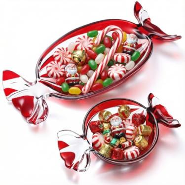 Imagem de Maxcheck Prato de doces de Natal, bandeja de vidro para doces, prato de sobremesa decorativo para festas de Natal, festas de fim de ano, tigelas de frutas de cristal para servir festa, armazenamento