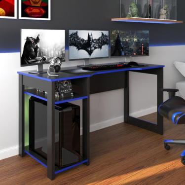 Imagem de Mesa Gamer Dark para 3 Monitores Preto/Azul - Pnr Móveis