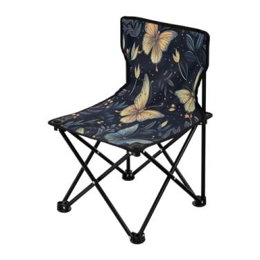 Imagem de Wassud Cadeira de acampamento leve portátil borboleta dourada cadeira dobrável ao ar livre Oxford pano cadeira de praia para jardim praia pesca