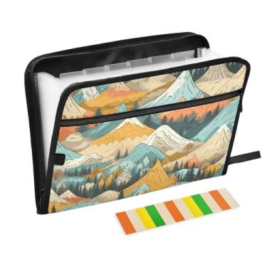 Imagem de Wassud Colorful Mountains Organizador de arquivos sanfonado com 13 bolsos, pastas expansíveis com abas e adesivos, organizador de pastas de documentos de recibo de papel tamanho carta A4 para viagens
