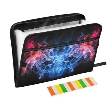 Imagem de Wassud Padrão de fumaça azul e branco com 13 bolsos, organizador de arquivos sanfonados, pastas expansíveis com abas e adesivos, organizador de pastas de documentos de recibo de papel tamanho carta A4