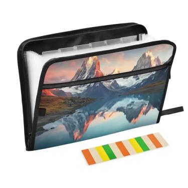 Imagem de Wassud Pasta organizadora de arquivos de papel A4 para montanhas e lagos, acordeão, com etiquetas, pasta de arquivos expansível, 13 bolsos