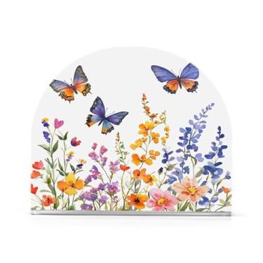 Imagem de Qilmy Porta-guardanapos, lindos porta-guardanapos de flores silvestres e borboletas da primavera para mesas cozinha restaurante decoração de casa, suporte decorativo moderno para guardanapos de