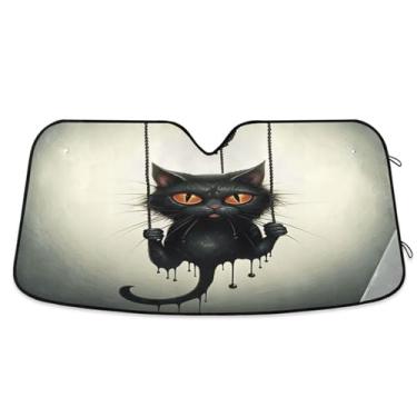 Imagem de Wassud Para-sol de para-brisa de carro de gato de Halloween, persianas refletivas de janela frontal de carro, protetor de viseira de sol bloqueia raios UV, persiana dobrável sanfonada automática para