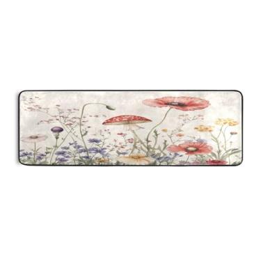 Imagem de Burbuja Tapete de corredor de galhos floral retrô 61 x 183 cm, tapete lavável antiderrapante com suporte de borracha, tapete para sala de estar, corredor, decoração de casa