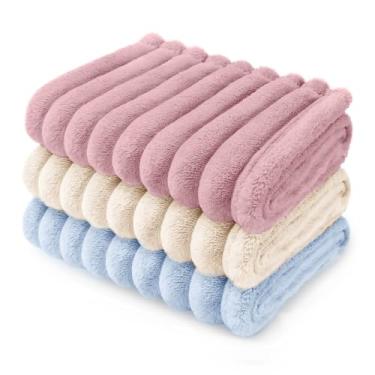 Imagem de LINENLUX 1 pacote com 3 cobertores macios para cães, laváveis e quentes, cobertores para gatos para animais de estimação, cachorrinho, flanela calmante, rosa/branco/azul, grande