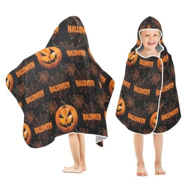 Imagem de Burbuja Toalha de banho com capuz com elementos temáticos de Halloween para crianças, toalha de praia de pelúcia macia absorvente para meninas e meninos 3-10 anos, 61 x 127 cm