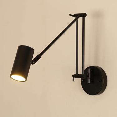 Imagem de Aplique de parede com braço articulado, ajustável, para leitura, luminária de cabeceira, com foco fixo, com fiação embutida, ideal para cabeceira de quarto, perfeito para estudo e leitura.