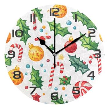 Imagem de YETTASBIN Relógio de parede com elementos de Natal, silencioso, sem tique-taque, operado por bateria, relógio redondo decorativo criativo para cozinha, sala de estar, banheiro, decoração de escritório