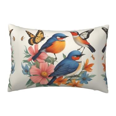 Imagem de Pássaros flores estampa borboleta sala de estar primavera fazenda capa de travesseiro corporal para decoração de férias em casa