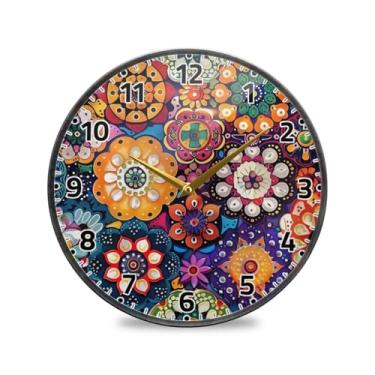 Imagem de WELLDAY Relógio de parede sem tique-taque 30,5 cm – padrão geométrico, operado por bateria, quartzo, relógio redondo silencioso para casa/escritório/cozinha/sala de aula