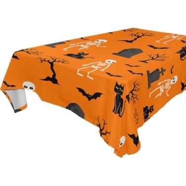 Imagem de Burbuja Toalha de mesa de esqueleto de Halloween, toalha de mesa quadrada anti-rugas grossa para decoração de jantar, cozinha, festa, 152 x 152 cm
