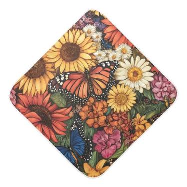 Imagem de STAYTOP Lindas toalhas de bebê com capuz de musselina de girassóis e flores, toalha de banho super macia, toalhas de banho absorventes para banho recém-nascido unissex 76 x 76 cm