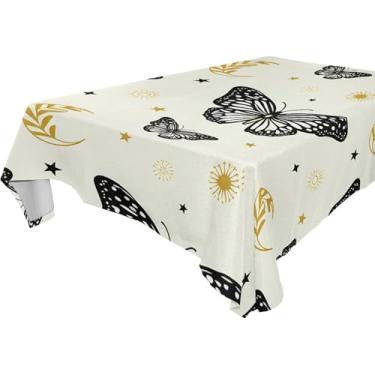 Imagem de Burbuja Toalha de mesa de borboletas pretas, toalha de mesa quadrada anti-rugas grossa para decoração de jantar, cozinha, festa, 137 x 137 cm