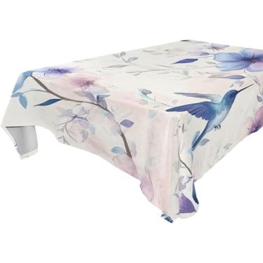 Imagem de Burbuja Toalha de mesa de beija-flores azuis, toalha de mesa retangular, anti-rugas, grossa para decoração de jantar, cozinha, festa, 152 x 274 cm