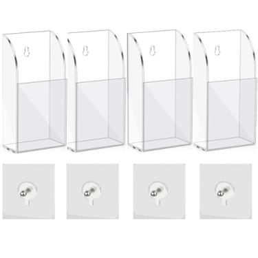Imagem de 4 peças de suporte de acrílico para controle remoto, organizador de mídia transparente, compartimento único, suporte de caneta, suporte para lápis de parede, suporte remoto de TV, caixa de