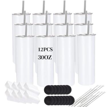 Imagem de YOUKE OLA Pacote com 12 copos de sublimação a granel 850.5 g - Copo em branco reto skinny de aço inoxidável com isolamento térmico de sublimação com revestimento de polímero para transferência de